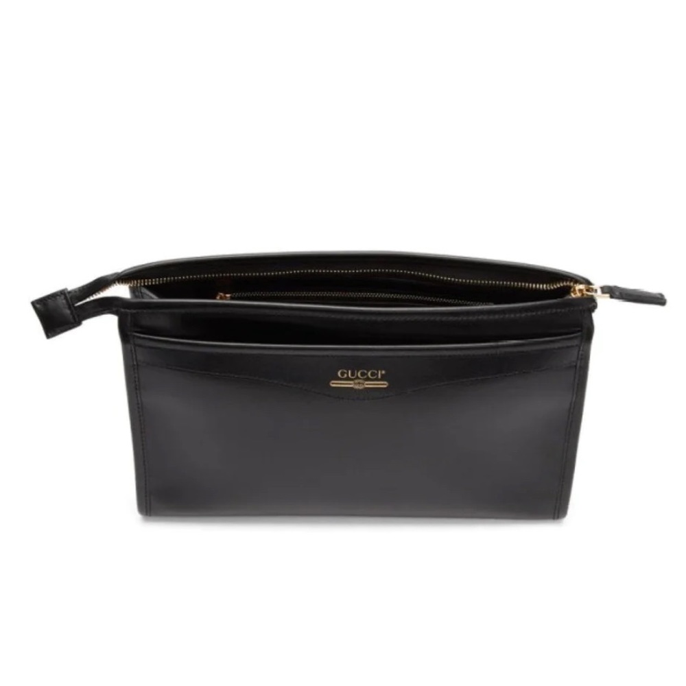 NEW Gucci Unisex Maurem Black Leather Pouch Clutch Travel Bag 574800 - Picture 3 of 6